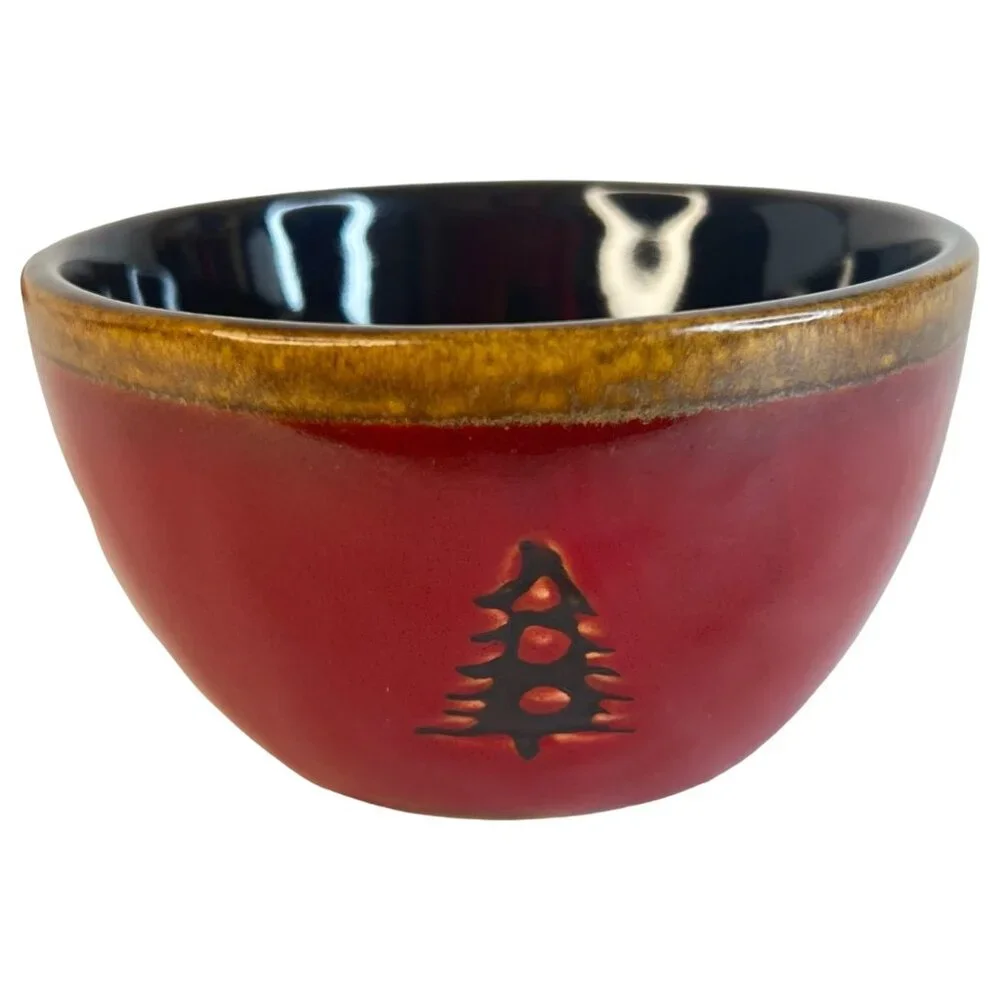 2 Home Studio Woodland‎ Rustic Red Bowl Berry Set Bear Pine Tree 4.5 IN Ceramic